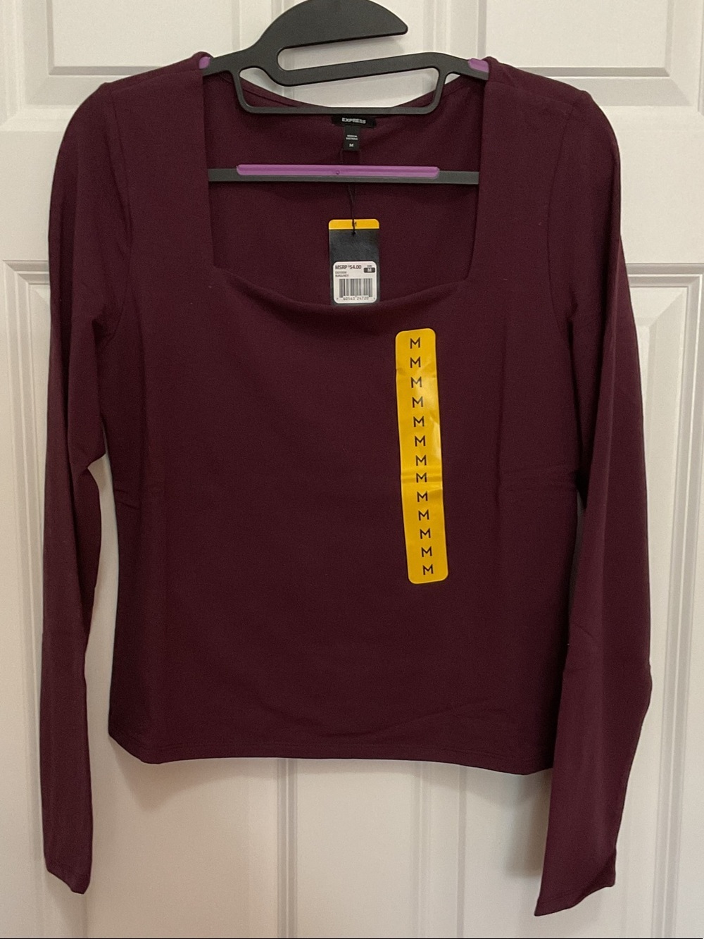 Express Women’s Long-Sleeve Square Neck Top - Wine